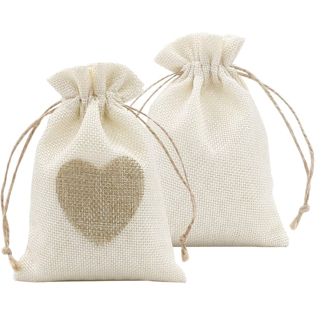 Paquete de 10 bolsas de arpillera en forma de corazón JAMW pequeñas bolsas de regalo con cordón de lino para bodas fiestas Navidad 4 x 6 beige Sencillez