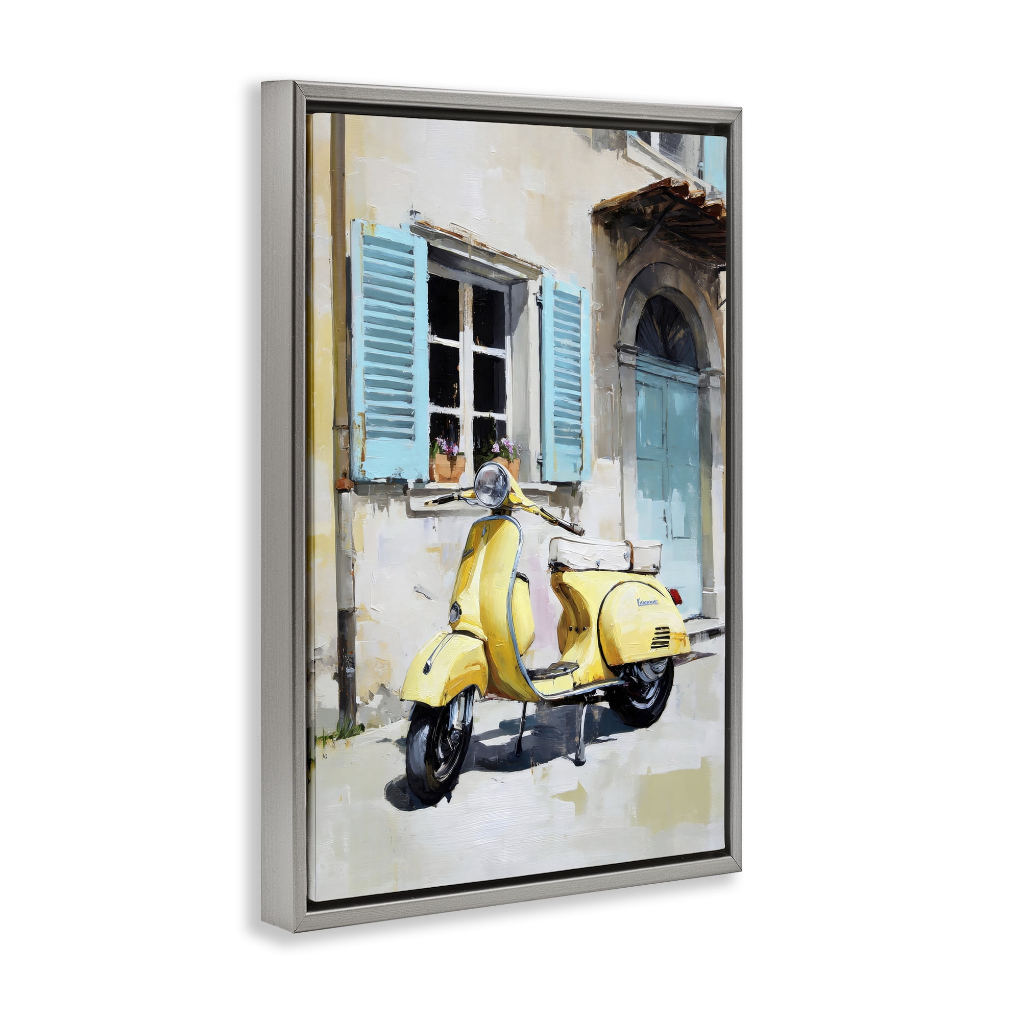Stupell Industries Sunny Day Scooter Ride Gray Framed Floater Canvas Wall Art, design by Petal Prints Design