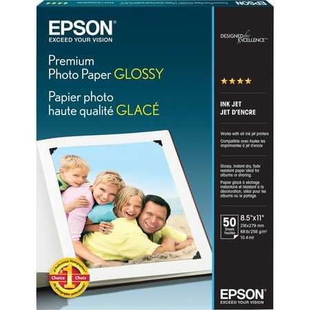 - Epson, EPSS041667, Premium Photo Glossy InkJet Paper, 50 / Pack, White