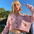 thumbnail image 1 of ZECATL Femmes Manches Longues Style Preppy 90 S Cerise Broderie Bouton de Récolte en Bas Tricot Cardigan Pull Pull Pull, 1 of 9