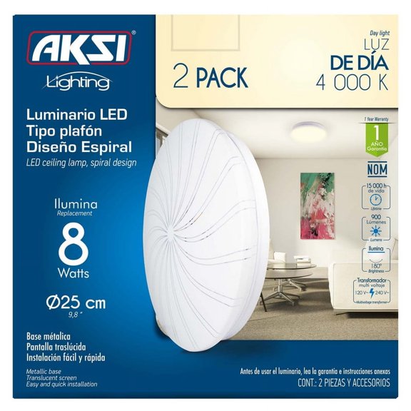 Luminario Led Plafón 8W 2 Pack D 25 Cm 4000K Diseño Espiral