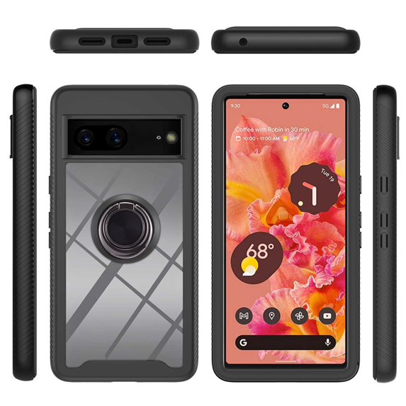 SaniMore Case for Google Pixel 7 6.3" 2022 Release, Rugged PC Backplane Shockproof TPU Bumper 360° Rotatng Ring/Kickstand Anti-drop Heavy Duty Protective Case For Google Pixel 7, Black