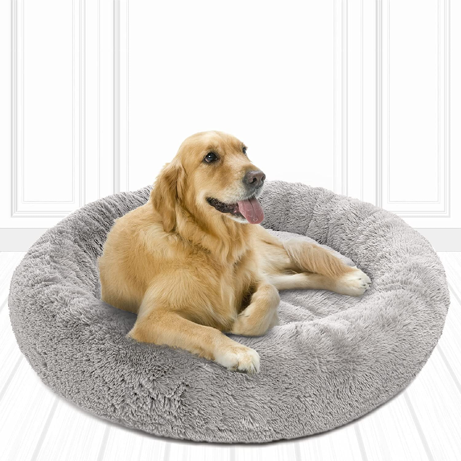 Softlife Calming Dog Bed & Cat Bed, Anti-Anxiety Donut Dog Cuddler Bed for Small Medium Dogs and Cats, 30' x 30' , Gray