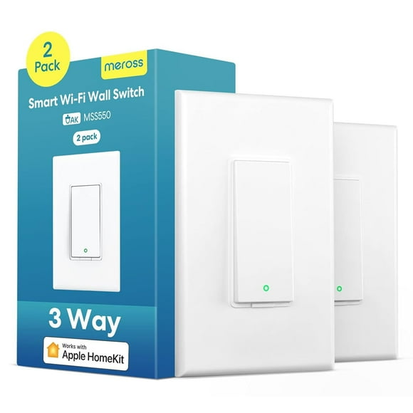 Interruptor inteligente Meross MSS550 de 3 vías, paquete de 2 unidades, Wi-Fi de 2,4 GHz