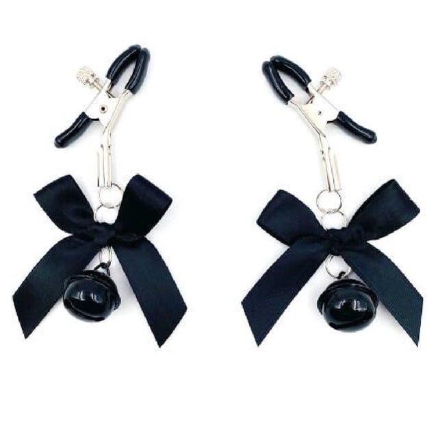 Abrazaderas para pezones con lazo, campanas, placer sexual, cadena ajustable sin perforación, Clip para pezón, joyería, abrazaderas para senos con bolsa de terciopelo, negro brillar Electrónica