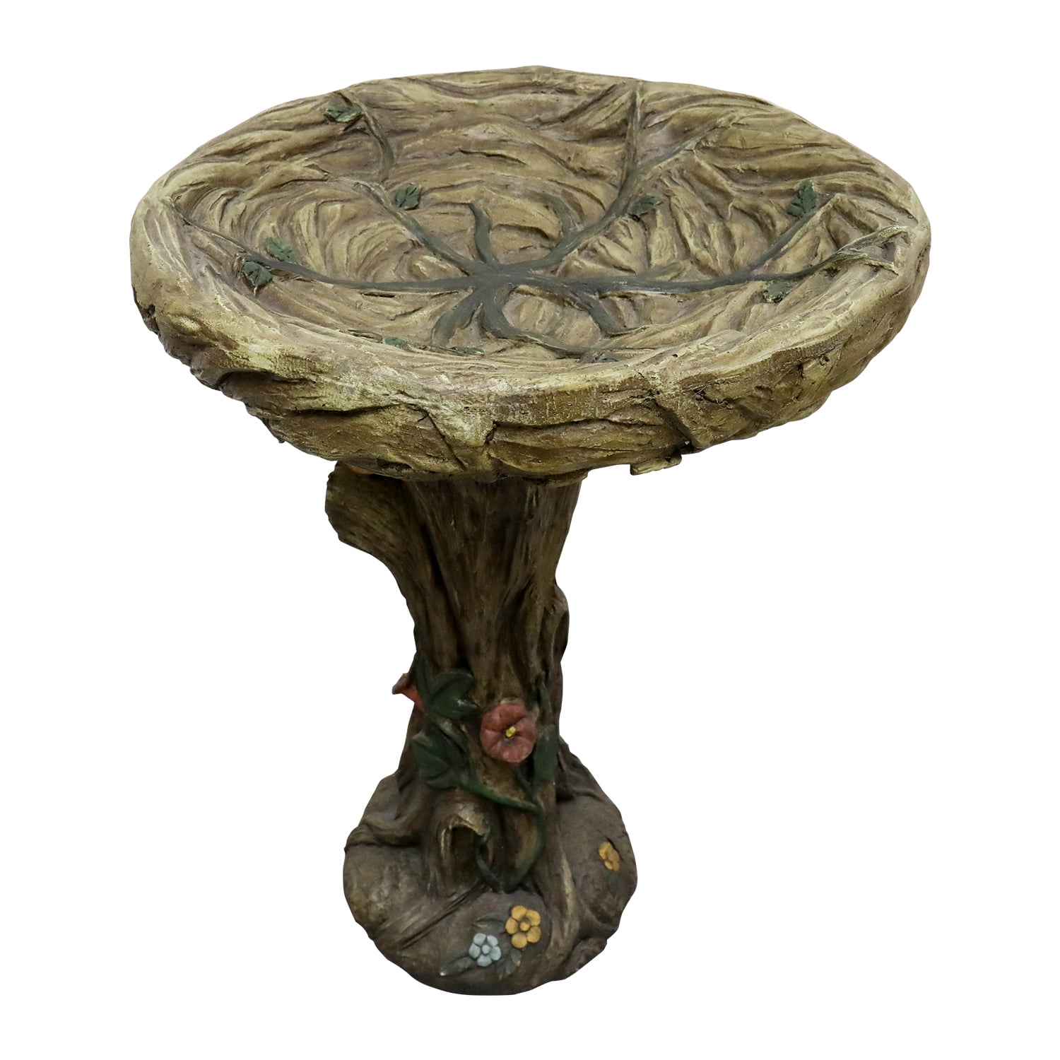 25.5" H Outdoor Concrete Bird Bath - Tree Trunk Birdbath with Pedestal  for Garden, Patio, Lawn, Backyard Decor