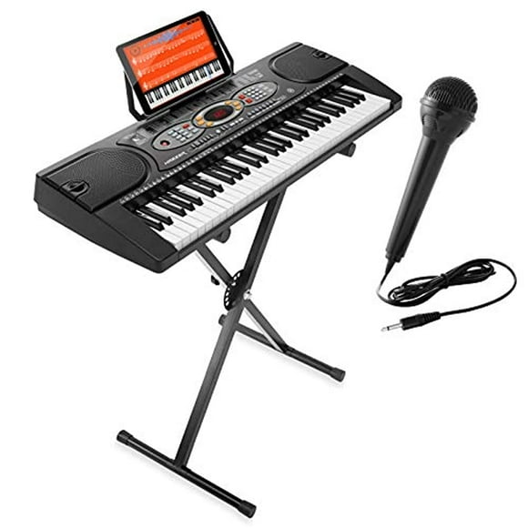 Hamzer 61-Key Electronic Keyboard Portable Digital Music Piano with X Stand, Microphone and Sticker Set