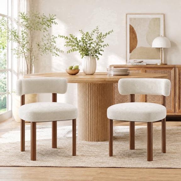 AFO Upholstered Dining Chairs Set of 2 with Solid Wood Legs, Mid-Century Modern Fabric Kitchen Chairs for Dining Room and Cafe, Beige