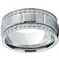 thumbnail image 2 of Metal Masters Mens Titanium Wedding Band Ring Double Row Cubic Zirconia Comfort-Fit, 2 of 8