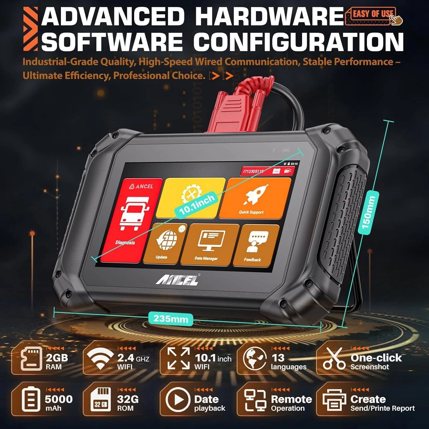 ANCEL V5 HD Diesel Heavy Duty Truck OBD2 Scanner Bi-Directional Full System Diagnostic Scan Tool Code Reader with 40+ Resets, D-P-F Regen for Truck & Commercial Vehicle