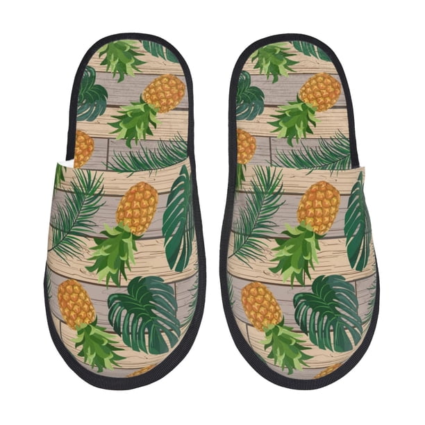 Fotbe Pineapples Palm Leaves Pantuflas Peludas para Mujer con Estampado, Zapatillas de Peluche, Zapatos de Invierno para Casa, Uso Interior y Exterior-Medium