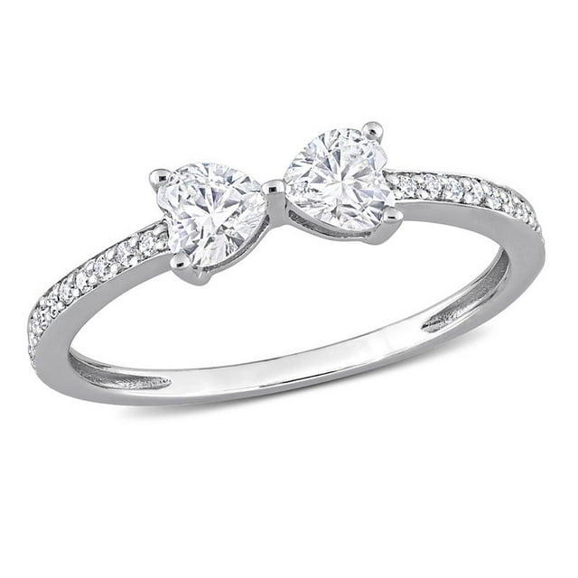 1/2 Carat (ctw) Lab-Created Moissanite Double Heart Ring in Sterling Silver