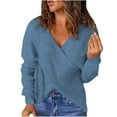 thumbnail image 2 of VSSSJ Women's Cross V Neck Long Sleeve Wrap Knit Sweaters Sexy Backless Ribbed Solid Color Casual Loose Short Pullover Sweater Top Blue M, 2 of 7