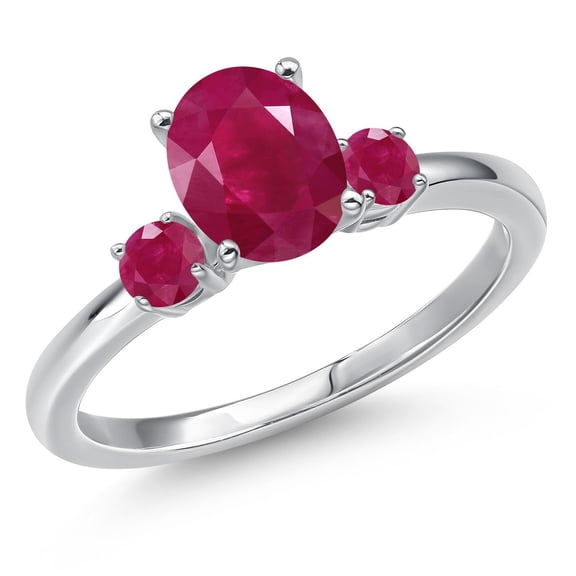 Gem Stone King 14K White Gold Red Ruby Engagement Ring for Women | 1.91 Cttw | Oval 8X6MM | Gemstone July Birthstone | Size 7