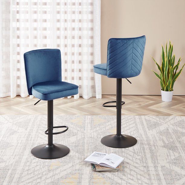 Cozy Castle Adjustable Velvet Bar Stool Set of 2, Upholstered Modern