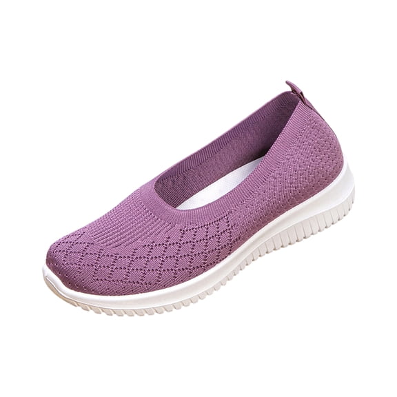 Women Slip On Walking Shoes, Breathable Knit Mesh Casual Loafers, Lightweight Non‑Slip Comfortable Flat Sneakers for Elderly Ladies, All‑Day Working Walking Shoes Multiple Colors