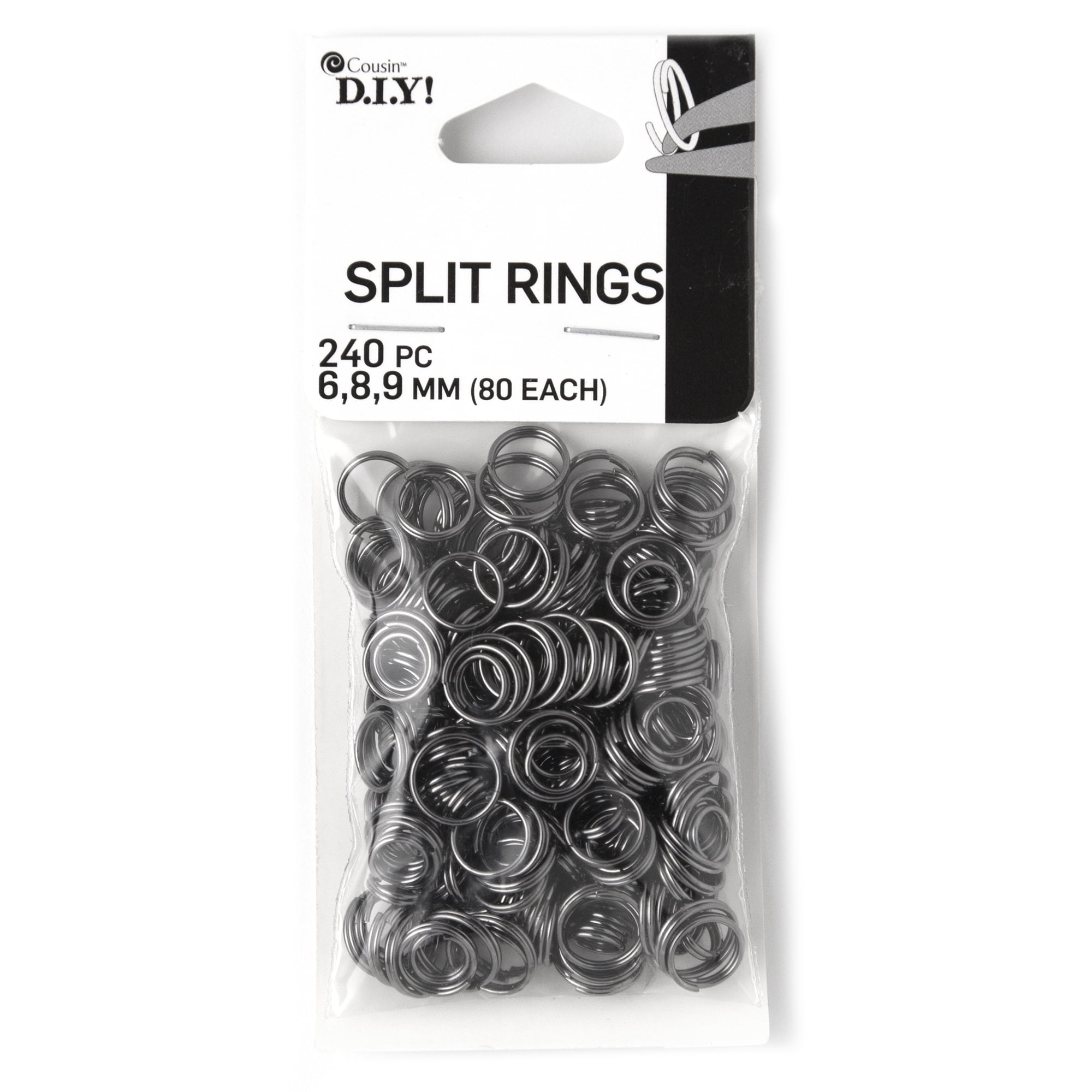 Cousin DIY Metal 4mm, 6mm, and 8mm Split Rings Set, 240 Piece, Gunmetal (Black/Gray) Finish