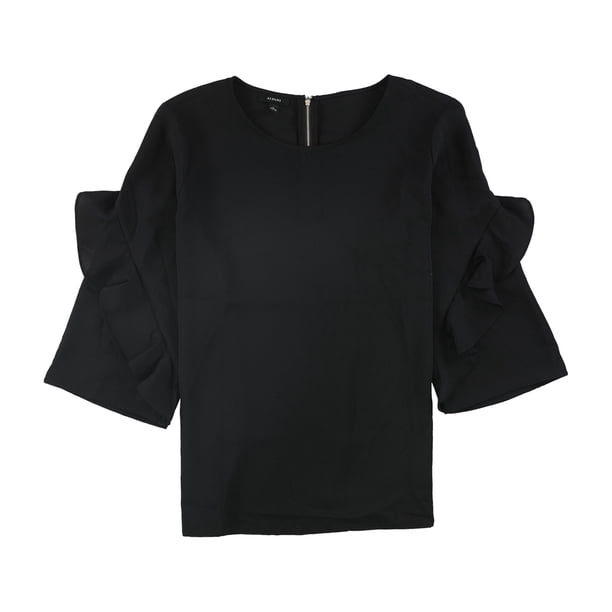 Alfani Blusa con volantes y cremallera trasera para mujer, negra, pequeña