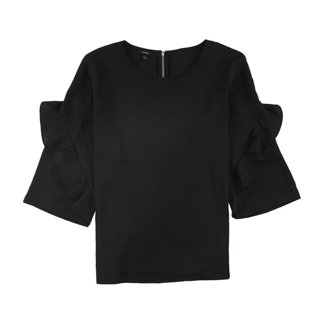 Alfani Womens Zip-Back Ruffled Blouse, Black, Medium