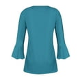 thumbnail image 6 of VKOYWKM 3/4 Length Sleeve Women Tops Hide Belly Shirt Dressy Casual Pleated Blouses Button V Neck Bell Sleeve Empire Waist Tunic Tops, 6 of 6