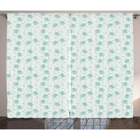 Elephant Curtains 2 Panels Set Lovely Baby Animal Characters With Long Ears And Daisy Blossoms Sweet Kids Window Drapes For Living Room Bedroom
