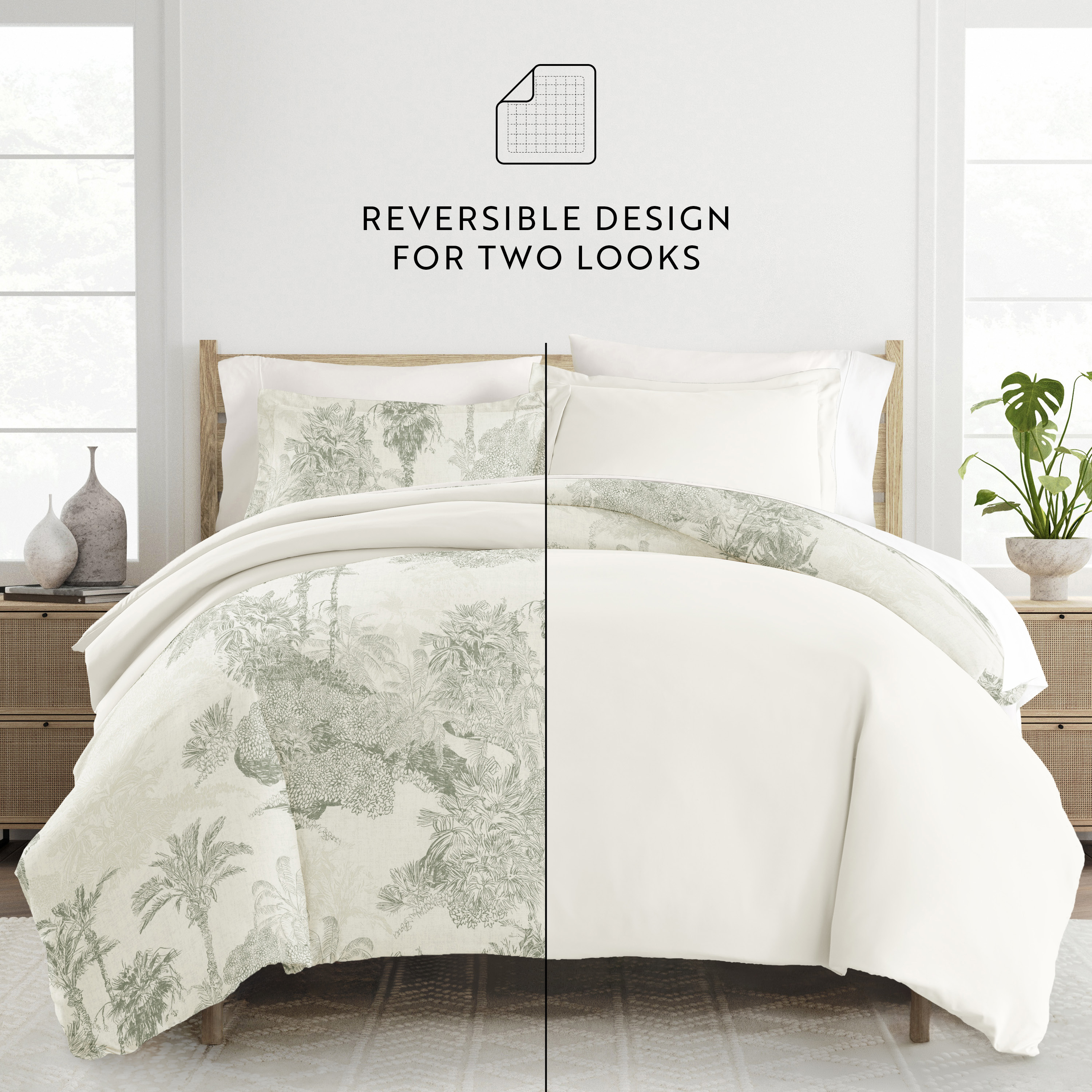 Noble Linens Parbor Stripe Eucalyptus 3 Piece Patterned Duvet Cover Set, Twin