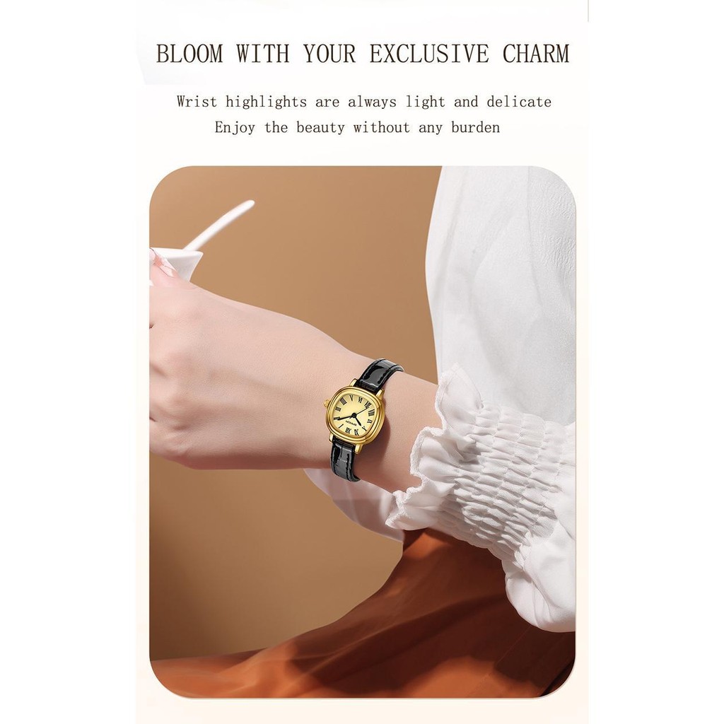 Explojoy Women's Square Quartz Watch – Roman Scale Dial, Waterproof, Leather Strap, Fashion Style