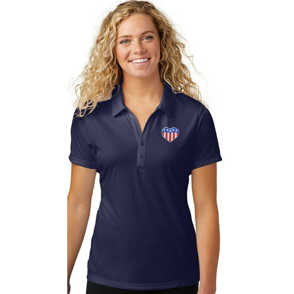 Womens Patriotic Heart Patch Polo Shirt, XL True Navy