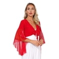 thumbnail image 2 of ZALDITA Women's 3/4 Tulle Flared Sleeve Wrap Tie Top Blouse Belly Dance Bolero Shrugs Cardigan Red One Size, 2 of 7