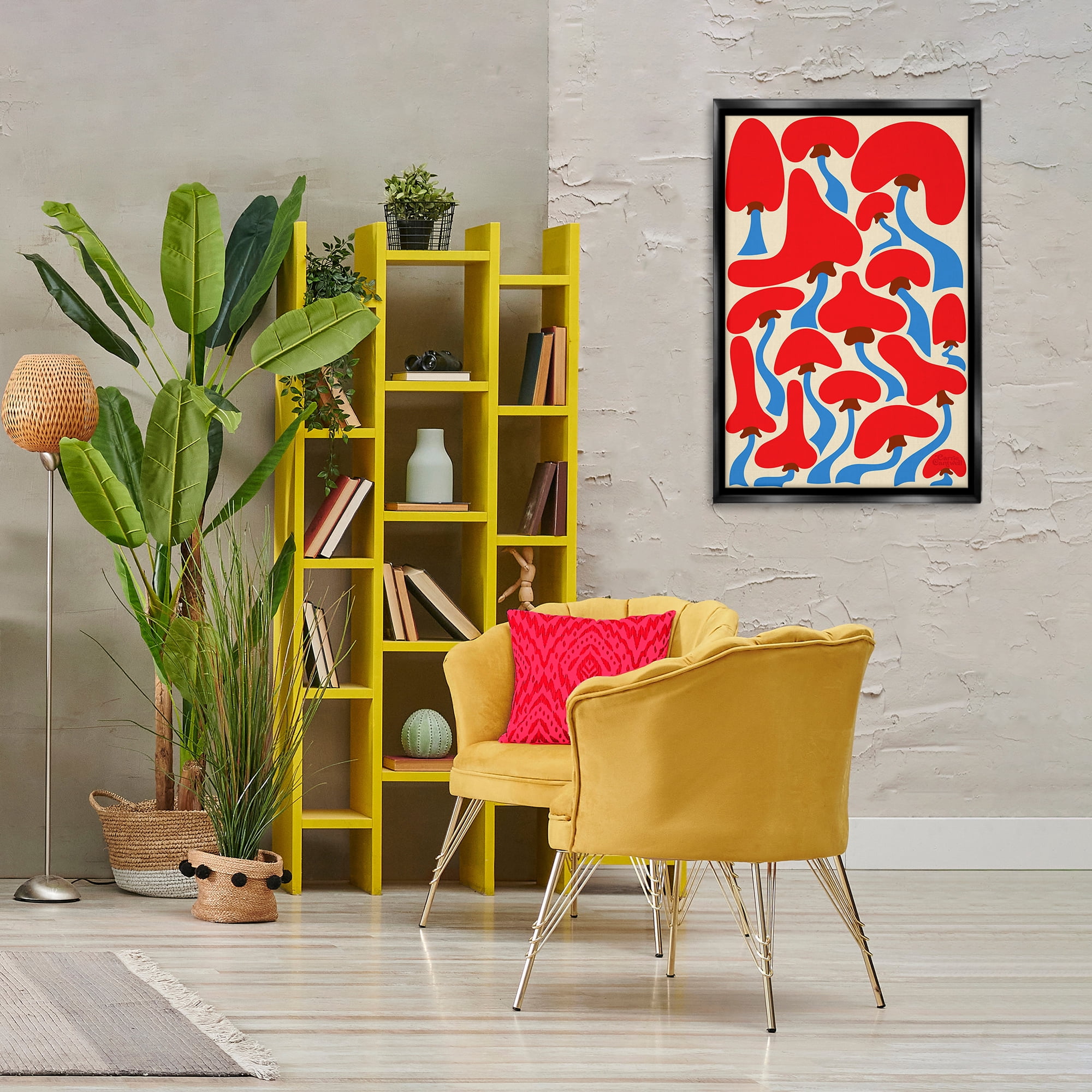 Stupell Industries Groovy Wavy Mushrooms Botanical & Floral Painting Black Floater Framed Art Print Wall Art, 21 x 31