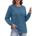 thumbnail image 2 of MOSHU Crewneck Sweatshirts for Women Decorative Buttons Long Sleeve Shirts Fashion Pullover Womens Sweatshirts Fall Tops, 2 of 8
