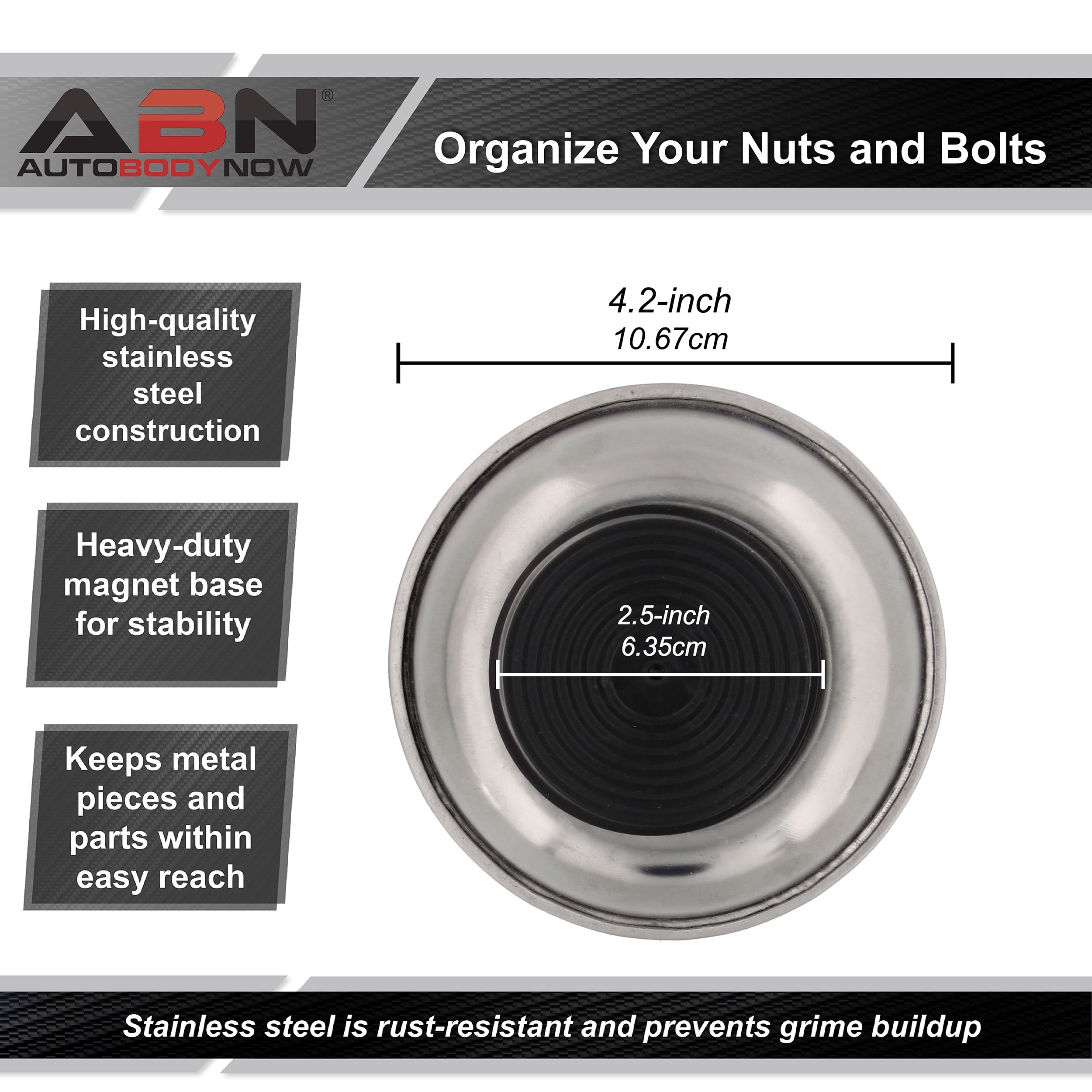 ABN Magnetic Tray for Mechanics Magnetic Parts Tray Magnetic Bowl 4.2 Inch Round 1-Pack Magnetic Tool Holder