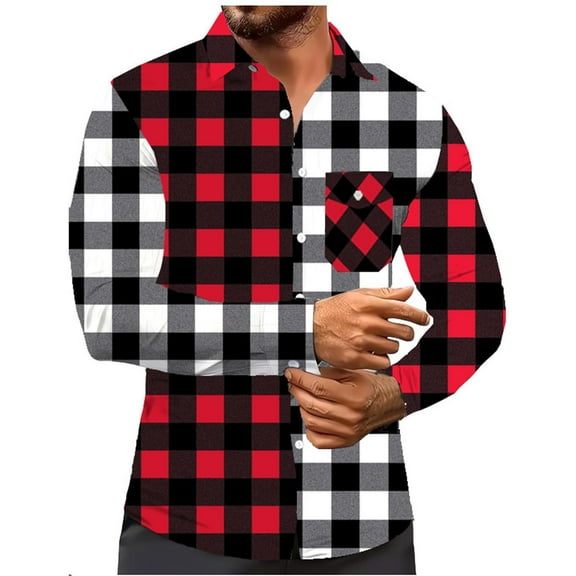 FDGIU 2025 Men's Fleece Flannel - Outdoor Button Down Front Shirt, Warm Plaid Long Sleeve Checkered Casual Top