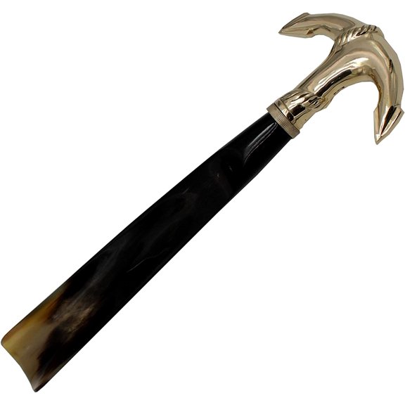 Shoe Horn Made with Real Horn Handmade. Easy Grip Long Brass anchor handle Shoehorn for Men,Women Seniors, Pregnancy, Elderly, back pain, tall people and kids Shoes & Boots.Home or Travel .(14''brass)