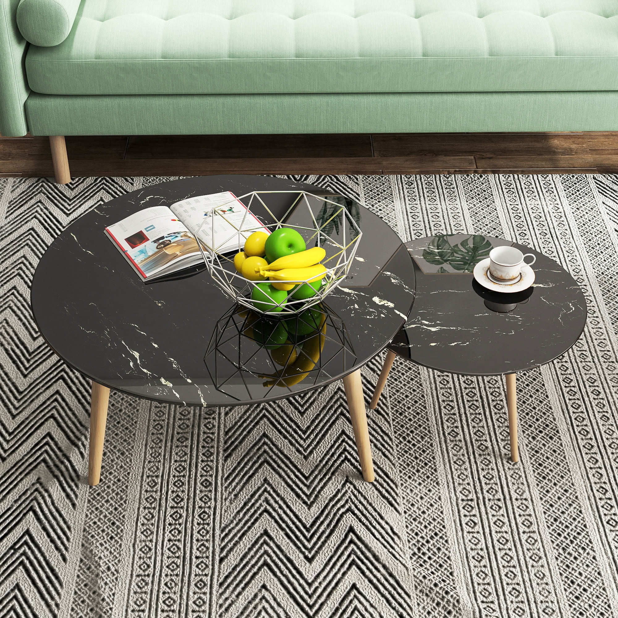 MAYEERTY 30in Round Tempered Glass Table Top, 0.31in Thick Black Gold Vein Marble Print DIY Replacement Table Cover, Heat Scratch Proof Desktop for Small Side Coffee Patio Bistro Table