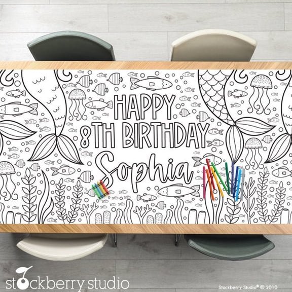 Mermaid Coloring Tablecloth Birthday Party Decoration