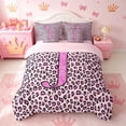 thumbnail image 3 of meiyoeat Glitter Leopard Print Letter J Twin Bedding Sets, Girls Teens, Pink Sparkle Monogrammed Bedding Comforter Set, Pink Reversible 7 Pieces, 3 of 6