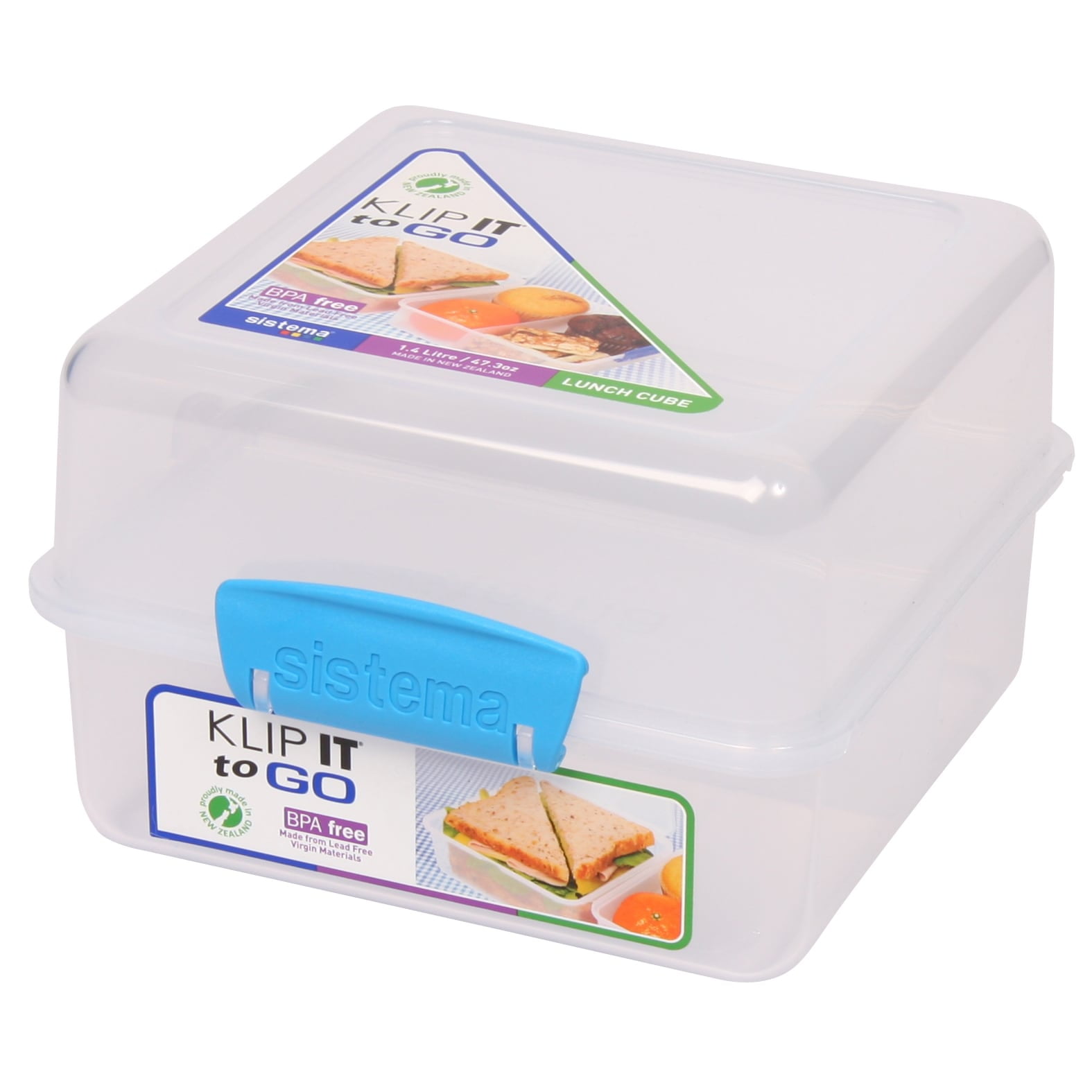 Lunch Cube Box with top Sandwich Compartment and 3 Lower Food Storage Bins