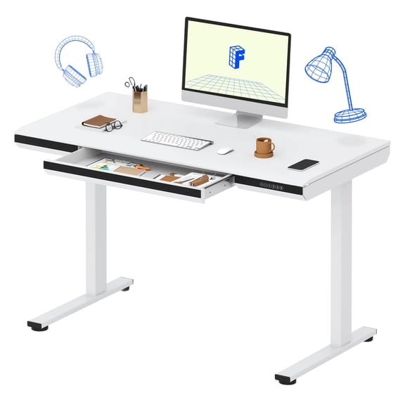 48"White black 48 Electric Standing Desk with Drawers, Height Adjustable