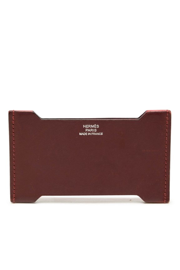 Pre-Owned Hermes Manhattan Business Card Holder/Card Case/Pass Case, A Stamp, Red/Bordeaux,...