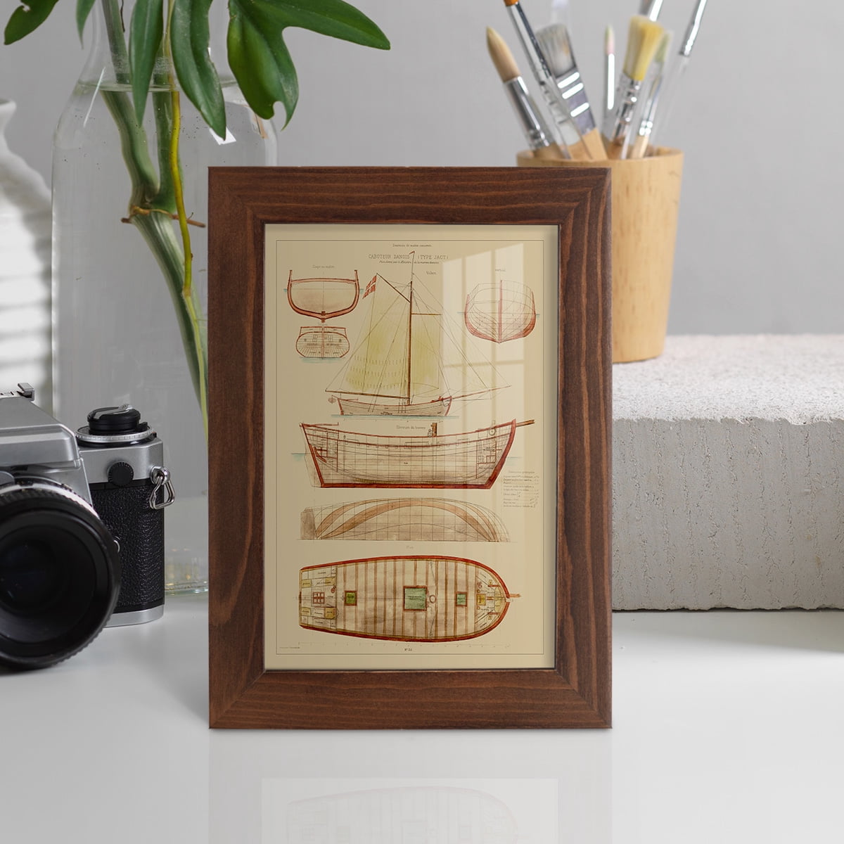 Antique Ship Plan III -Framed Print w/glass-Chestnut