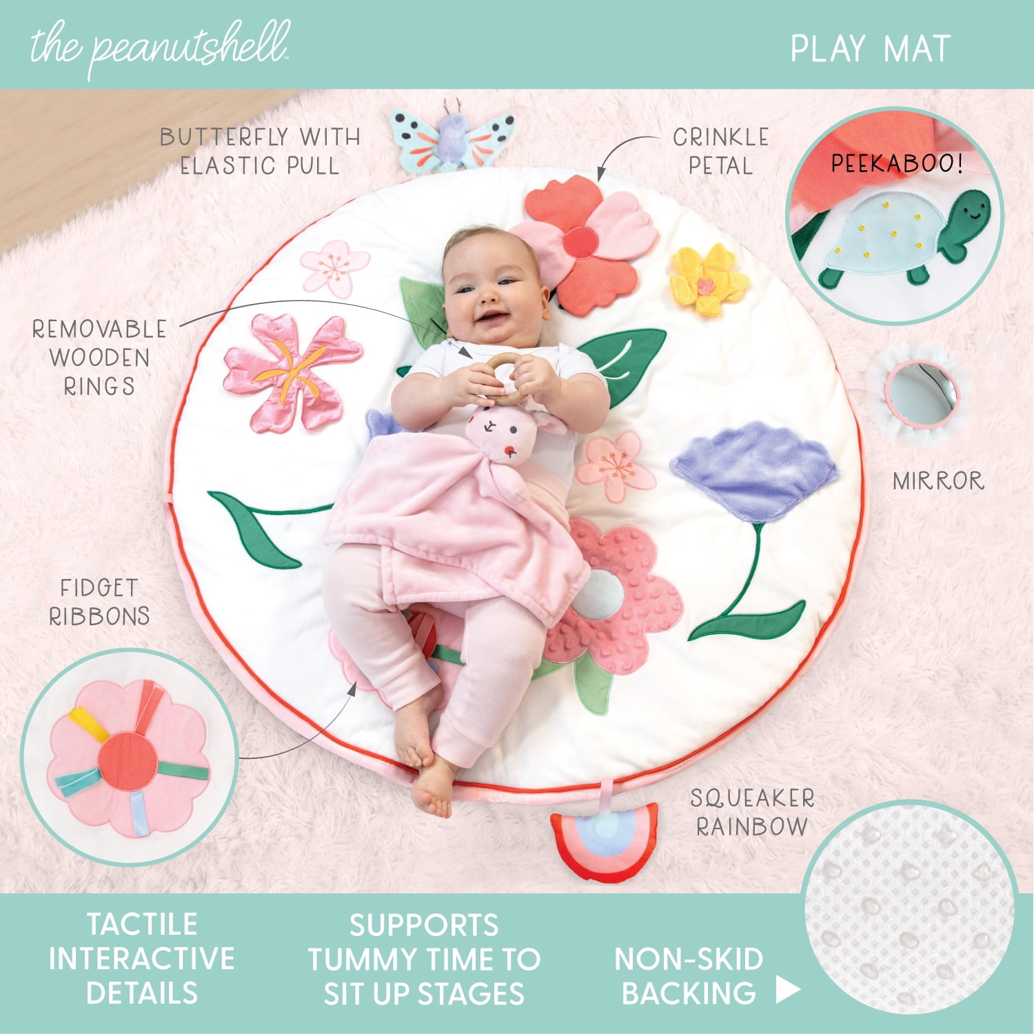 The Peanutshell Floral Baby Crib Bedding Set with Play Mat, Plush, Fitted Sheet & Crib Skirt