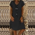 thumbnail image 2 of Robes Femmes Liquidation Femmes Manches Courtes Col en V Décontracté Vacances Chaud Couleur Unie Mini Robe Droite Coton Lin Robe T-Shirt Printemps Été Robes pour Femmes, 2 of 5