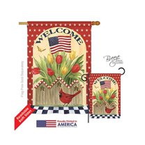 Breeze Decor H111062-BO Patriotic Flowers Americana Impressions Decorative Vertical 28" x 40" Double Sided House Flag