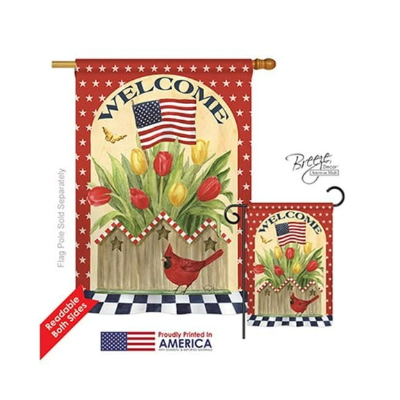 Breeze Decor H111062-BO Patriotic Flowers Americana Impressions Decorative Vertical 28" x 40" Double Sided House Flag