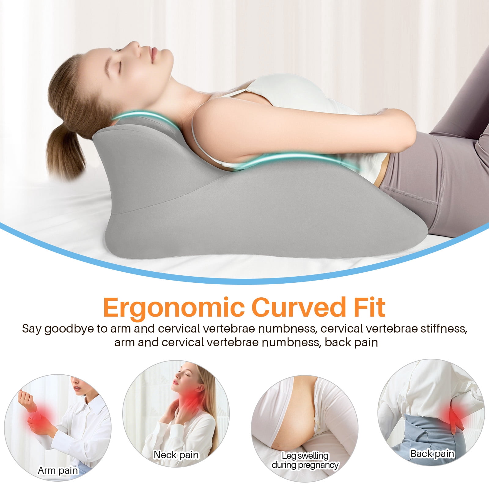 Eurhowing Ergonomic Memory Foam Wedge Pillow for Adults, Back Neck Shoulder Pain Relief, Adjustable Headboard Support for Sleeping, Reading, Reclining Bed Pillow, Gray