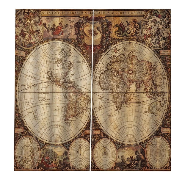 Cortina de ventana Mapa impermeable Mapa Mundo Histórico Geografía Impresiones Cortinas Cortinas Decoración del hogar para el dormitorio l 2pcs Sweethay HA010985-03
