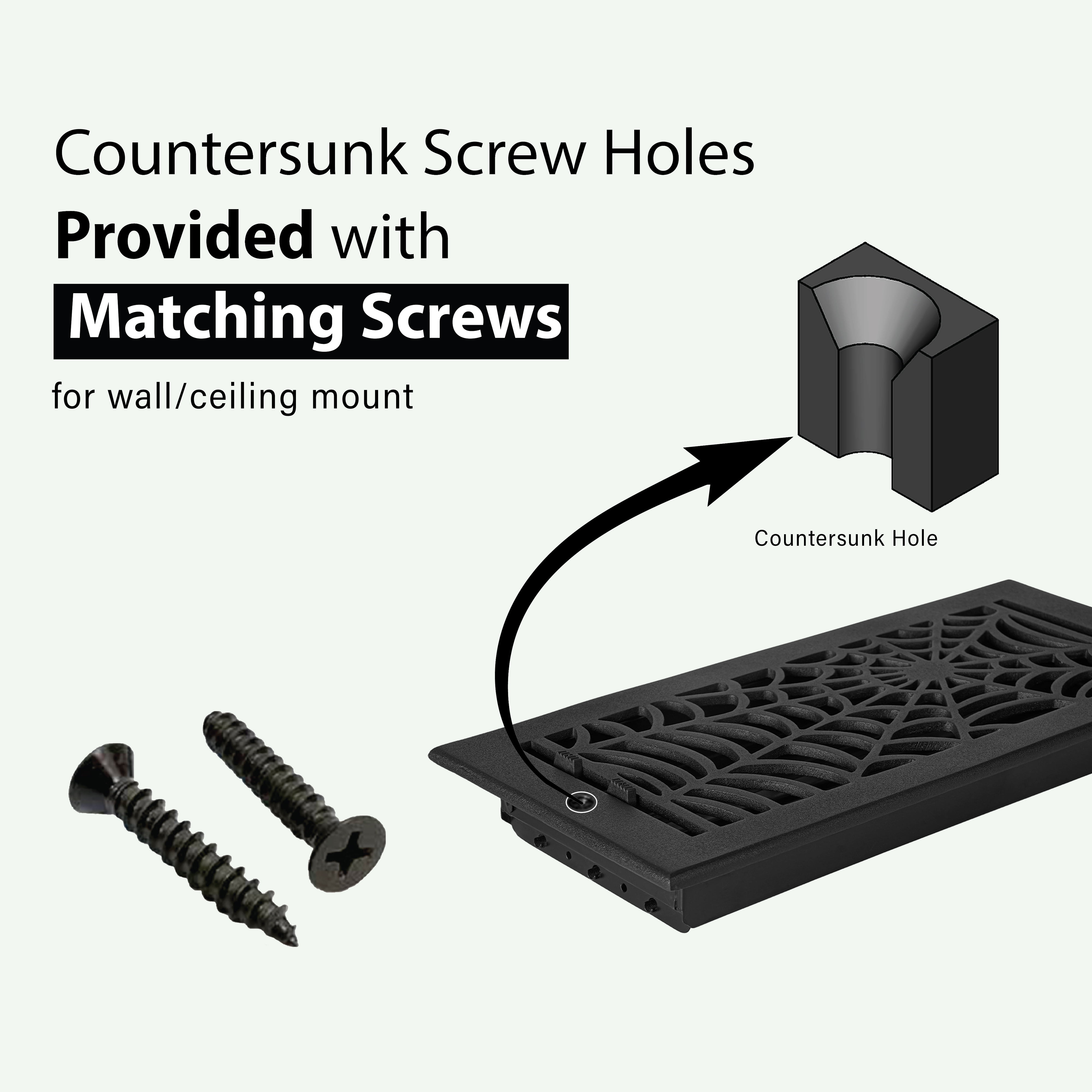 SET OF 9 Spooky Gothic Vent Cover 4"x10" Duct Opening (Overall 5-1/2"x 11-3/4") in Spider Web Solid Cast Aluminum Register Cover || Powder Coated Black with holes