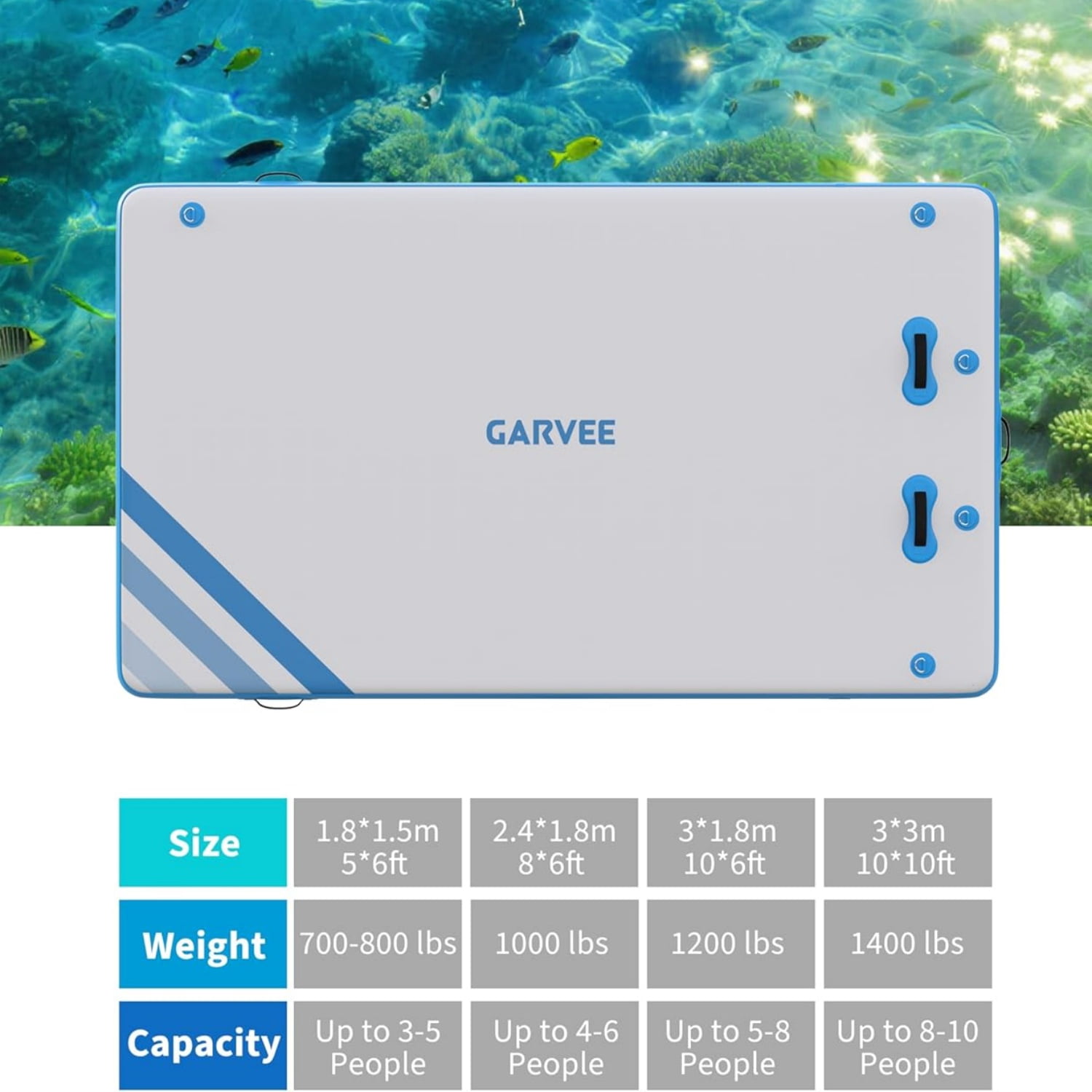 Garvee Inflatable Floating Dock 8 ft x 6 ft, 5.9" Thickness None-Slip PVC Surface, Blue & White