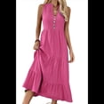 thumbnail image 3 of Robe Chemise Sans Manches d'Été 2025 pour Femmes Col en V Décontractée Midi Robes Rose Rouge P, 3 of 10